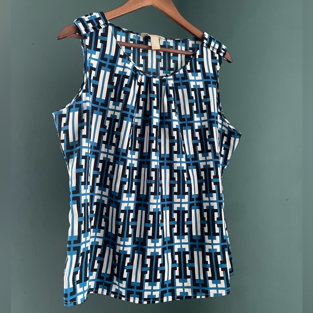 Banana Republic Teal and Black Patterned Blouse